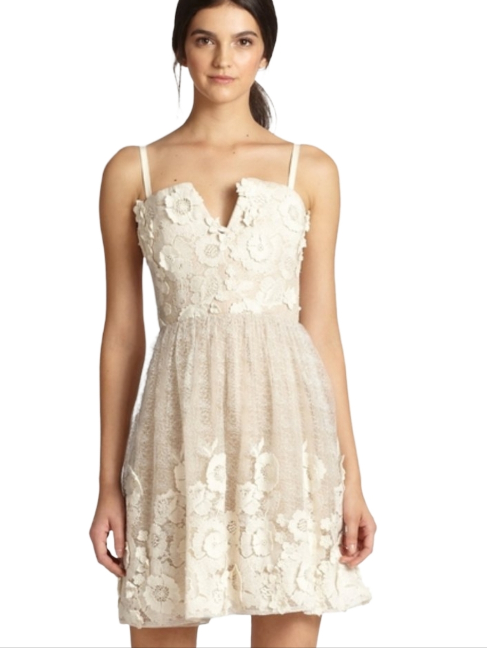 Alice + Olivia Devorah 3D Floral Appliqué Lace Mini Dress Size 6 - Picture 4 of 14